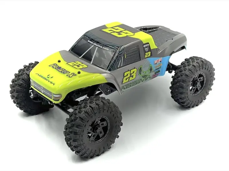 a toy truck with large tires