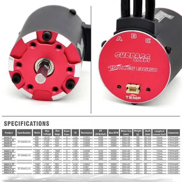Rocket V2 supersonic 3660 4 poles & built -in Temperature sensor& sensor port shaft 3.175mm 3600kv – RC Motors