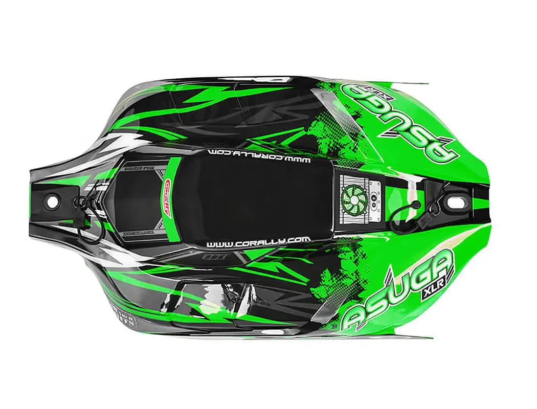 Corally Polycarbonate Body Asuga XLR Painted Green Cut 1 Pc – RC Cars