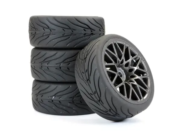 Fastrax 1/10 Street/Tread Tyre Star Spoke Gun Metal Wheel Complete Set of 4 – view 3