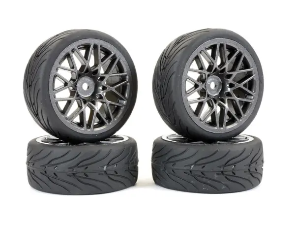 Fastrax 1/10 Street/Tread Tyre Star Spoke Gun Metal Wheel Complete Set of 4 – view 4