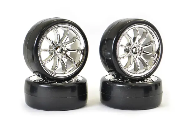 Fastrax 1/10 Street/Drift 10sp Scale Chrome Wheel & V2 Tyre – view 2