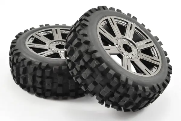 Fastrax 1/8 Rock Block Mounted on 8-Spoke Black Chrome (Pr) – view 2