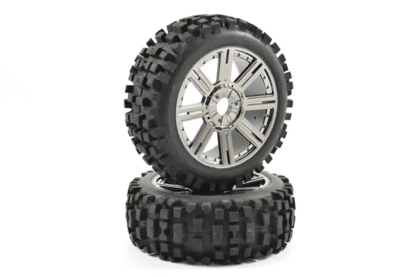 Fastrax 1/8 Rock Block Mounted on 8-Spoke Black Chrome (Pr) – view 3