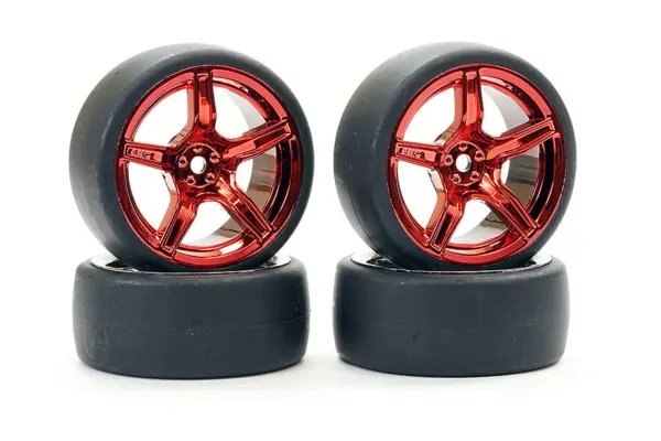 Fastrax 1/10 (4) Drift D1 Tyre W/3mm 5-Spoke Wheel- Met Red – view 2