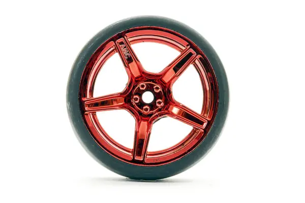 Fastrax 1/10 (4) Drift D1 Tyre W/3mm 5-Spoke Wheel- Met Red – view 3