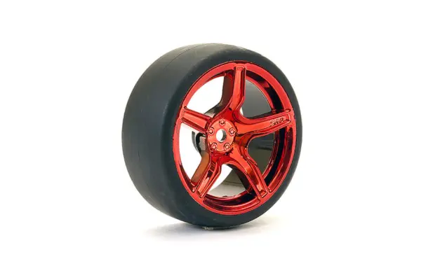 Fastrax 1/10 (4) Drift D1 Tyre W/3mm 5-Spoke Wheel- Met Red – view 4