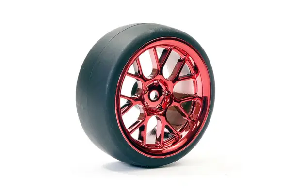 Fastrax 1/10 (4) Drift D1 Tyre W/3mm 14-Spoke Wheel - Met Red – view 2