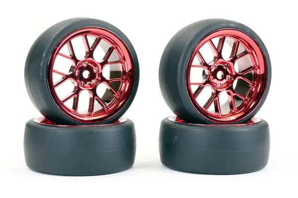 Fastrax 1/10 (4) Drift D1 Tyre W/3mm 14-Spoke Wheel - Met Red – view 3