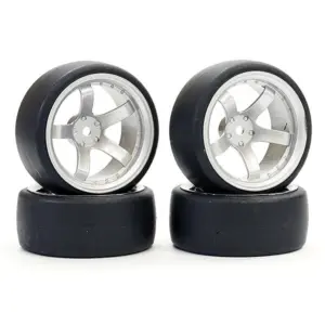 Fastrax 1/10 (4) Drift D1 Tyre W/9mm 5-Spoke Wheel- Satin Sil