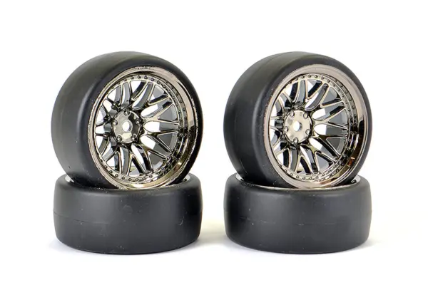 Fastrax 1/10 (4) Drift D1 Tyre W/9mm 20-Spoke Wheel - Black Chrome – view 2
