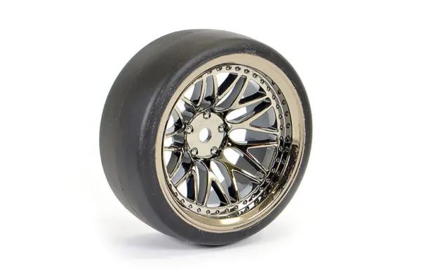 Fastrax 1/10 (4) Drift D1 Tyre W/9mm 20-Spoke Wheel - Black Chrome – view 4