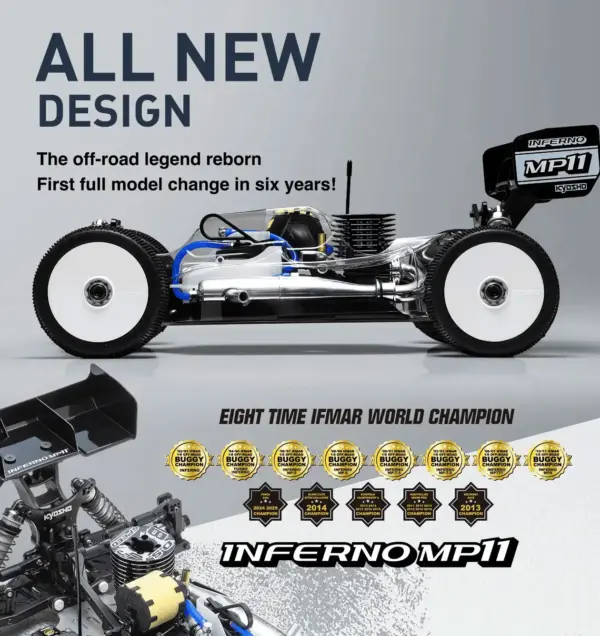 Kyosho Inferno MP11 1:8 4WD RC Nitro Buggy Kit - Bundle wheels, engine & servo package – RC Nitro Car – view 36