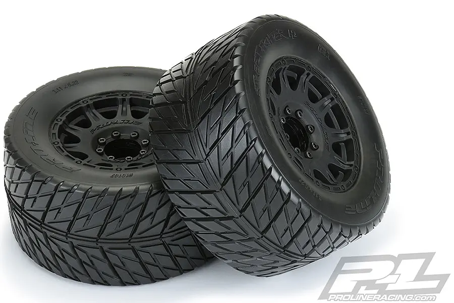 Proline Street Fighter 3.8" Belted Tires Mounted on Raid Black Wheels 8x32 Hex 17mm – RC Cars