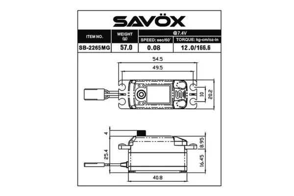 Savox Low Profile Brushless Hv Digi 12kg/0.08s@7.4v - Black – view 3