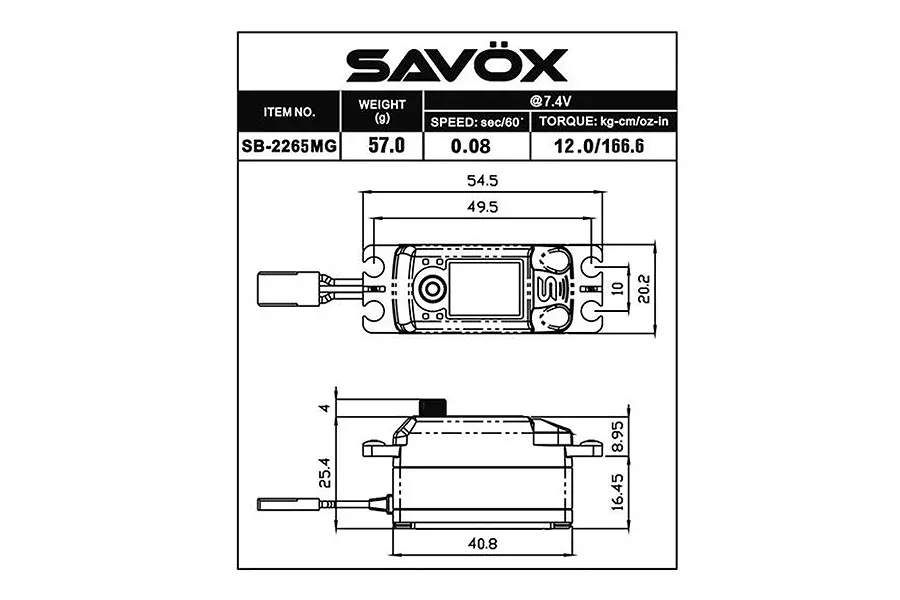 Savox Low Profile Brushless Hv Digi 12kg/0.08s@7.4v - Black – RC Servos