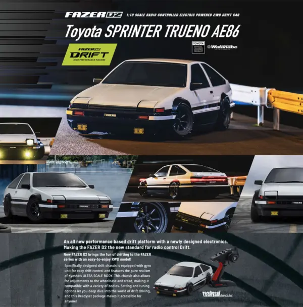 Kyosho Fazer D2 Toyota Sprinter Trueno AE86 White 1:10 Drift Readyset – RC Drift Car – view 8