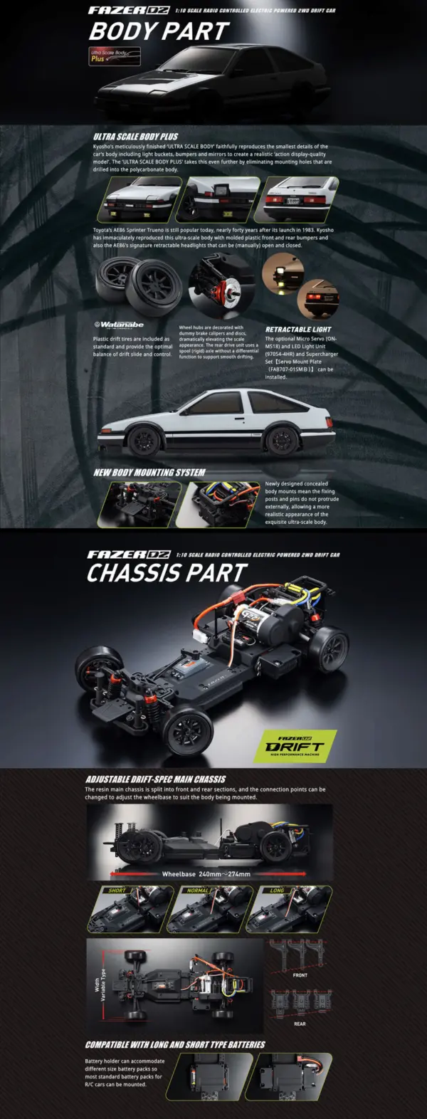 Kyosho Fazer D2 Toyota Sprinter Trueno AE86 White 1:10 Drift Readyset – RC Drift Car – view 9