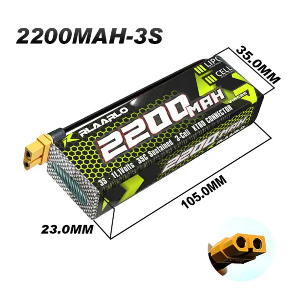 Rlaarlo Replacement 11.1v 3s 2200mah Lipo Battery - Part Number Re032 – view 2