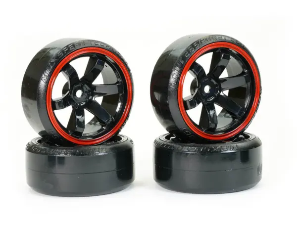 Fastrax 1/10 Street/Drift Tyre 6-Spoke Wheel (6mm Offset) - Black With Red Trim – view 3