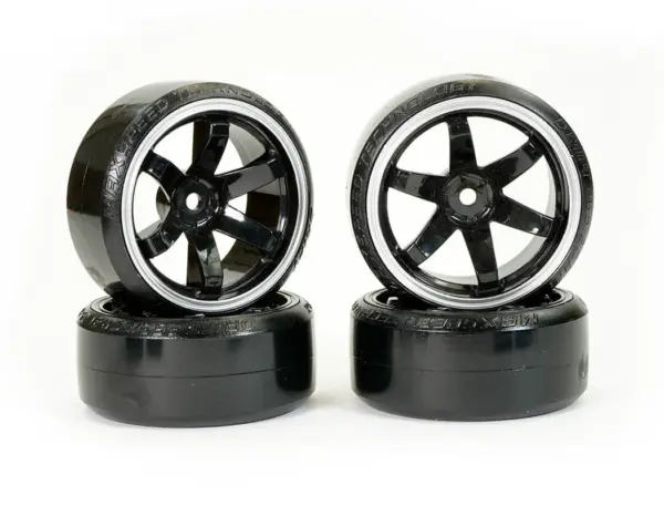 Fastrax 1/10 Street/Drift Tyre 6-Spoke Wheel (6mm Offset) - Black With White Trim – view 5