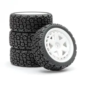 Fastrax 1/10 'R' Block Rally Tyres/6-Spoke White Wheels (4)