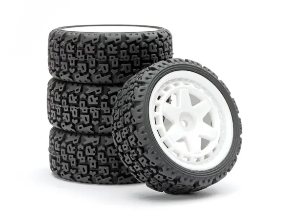 Fastrax 1/10 'R' Block Rally Tyres/6-Spoke White Wheels (4) – view 2
