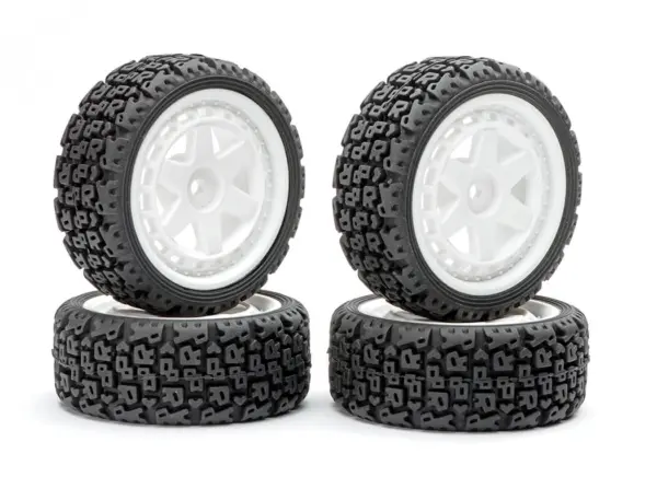 Fastrax 1/10 'R' Block Rally Tyres/6-Spoke White Wheels (4) – view 3