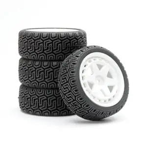 Fastrax 1/10 'Geometric' Rally Tyres/6-Spoke White Wheels (4)