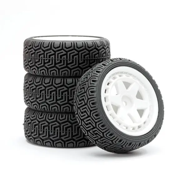 Fastrax 1/10 'Geometric' Rally Tyres/6-Spoke White Wheels (4)