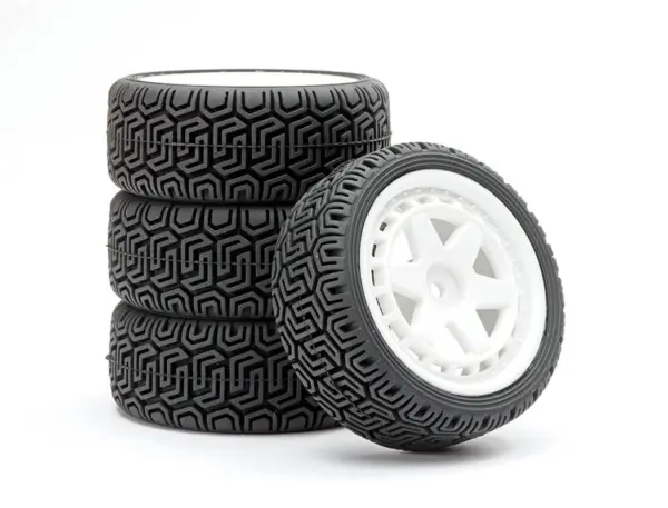 Fastrax 1/10 'Geometric' Rally Tyres/6-Spoke White Wheels (4) – view 2