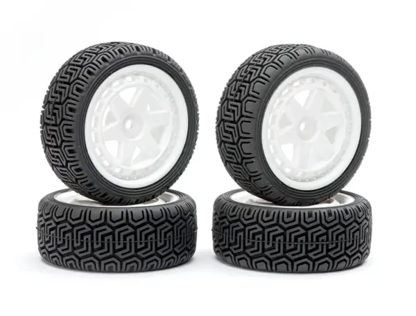 Fastrax 1/10 'Geometric' Rally Tyres/6-Spoke White Wheels (4) – view 3