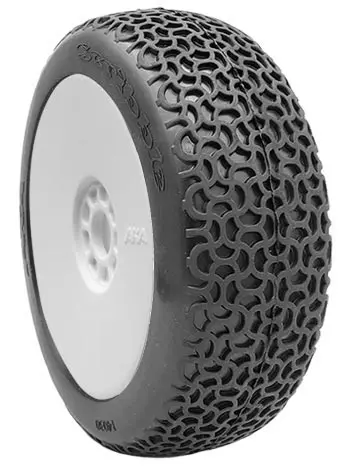 Aka Scribble 1:8 Buggy Tyre Soft Longwear on White Evo Wheels (2)