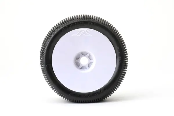 Jetko Block in Super Soft 1:8 Truggy Pre-Glued on White Rims (2)
