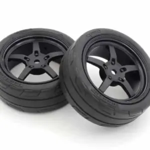 Kyosho 1:10 Fazer Fz02 Pre-Glued 5-Spoke Black Rims Medium Tyres (2)