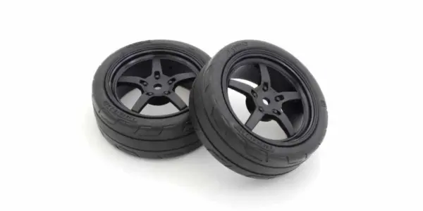 Kyosho 1:10 Fazer Fz02 Pre-Glued 5-Spoke Black Rims Medium Tyres (2)