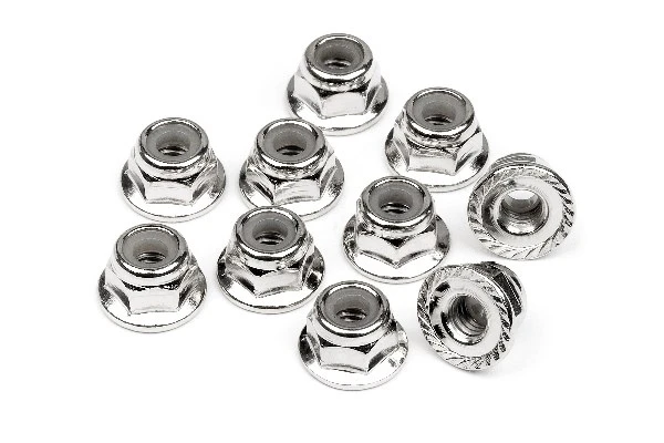 HPI Racing Serrated Flange Lock Nut M4 (Silver/10Pcs)