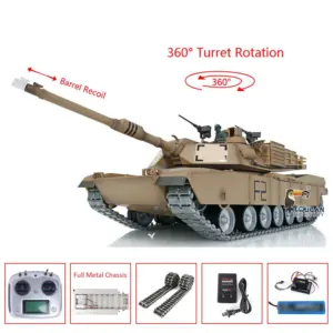 Heng Long 1/16 RTR RC Tank 3918 M1A2 Abrams Full Metal Painted Chassis TK16 Mainboard IR Ver Smoke Upper Hull FS I6S 360 Turret