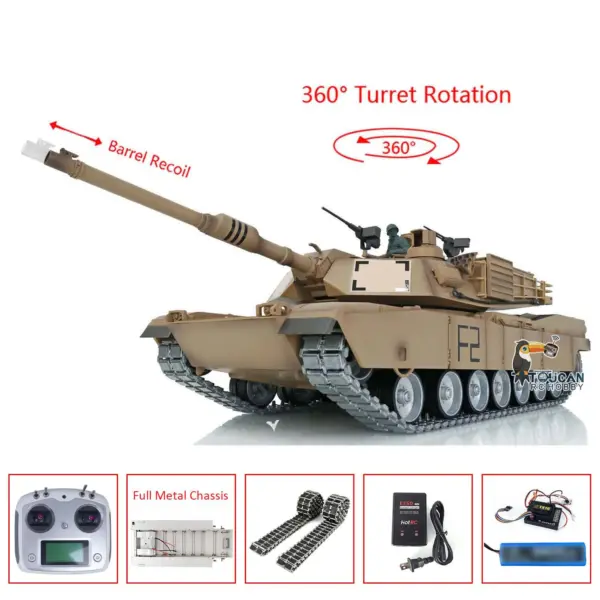 Heng Long 1/16 RTR RC Tank 3918 M1A2 Abrams Full Metal Painted Chassis TK16 Mainboard IR Ver Smoke Upper Hull FS I6S 360 Turret