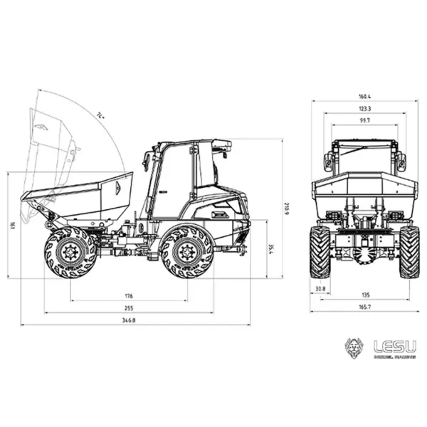 LESU 1/14 Metal Scale 4*4 AOUE 6MDX Unpainted and Unassembled Remote Control Hydraulic Articulated Dump Truck Servo ESC