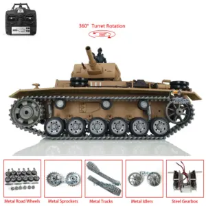 Henglong 1/16 7.0 Customized Panzer III H RTR RC Tank 3849 Heavy Model Metal Tracks Wheels Radio Controller 360 Degree Turret Rotation Infrared Combating Receiver & Transmitter