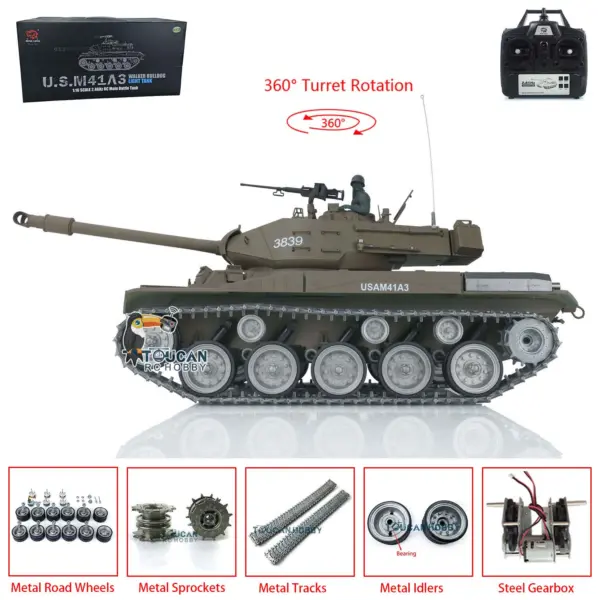 Henglong 1/16 7.0 Customized Walker Bulldog RTR RC Tank 3839 Remote Controlled Model Smoking 360 Degree Full Metal Road Wheels