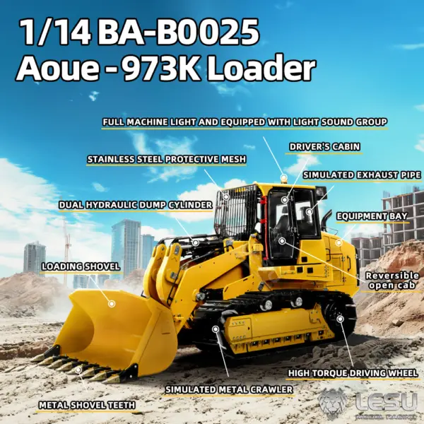 Metal LESU 973K 1/14 Hydraulic RC Loader Remote Control Car Black Tracks Construction Vehicle Kits Standard Version