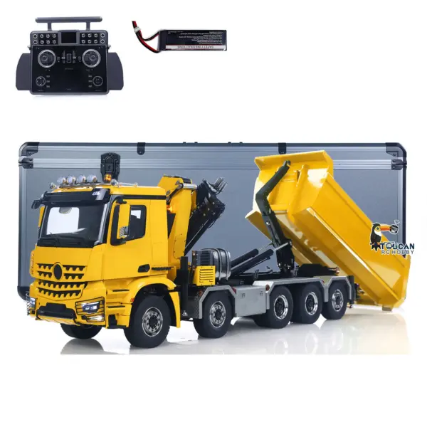 1:14 10*10 RC Hydraulic Crane Full Dump Metal Lorry Rear Axle Steering with U-shaped Short High Standard Bucket Timber Flatbed