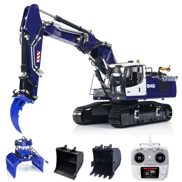 1/14 946 3-arm RC Hydraulic Equipment Remote Control Excavator Metal Digger Model Bucket Ripper Grab Tiltable Clamshell Bucket