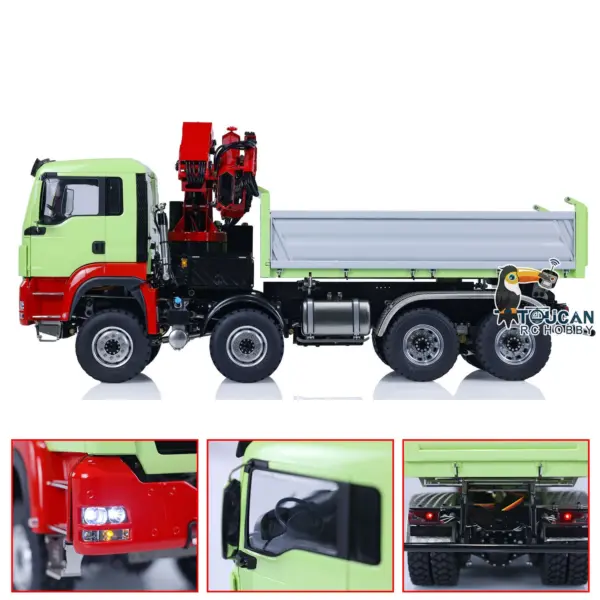 LESU 1/14 8X8 RC Hydraulic 3-Ways Dumper Truck for Remote Control Crane 2Speed Gearbox Tipper W/ Sound Light ESC Servo