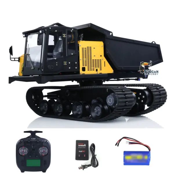 WKLC Metal 1/14 RC Hydraulic Crawler Dump Truck T14R Radio Controlled Tracked Tipper RTR Construction Vehicle ST8 Light Sound Battery