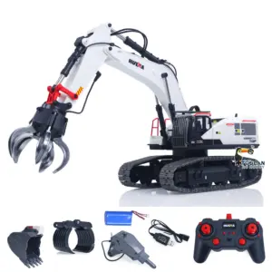 1/14 HUINA RC Metal Excavator Ready to Run Toys 1594 Radio Lights Sound Battery 28CH Sound W/ Bucket Drill Round Wood Garb Gifts