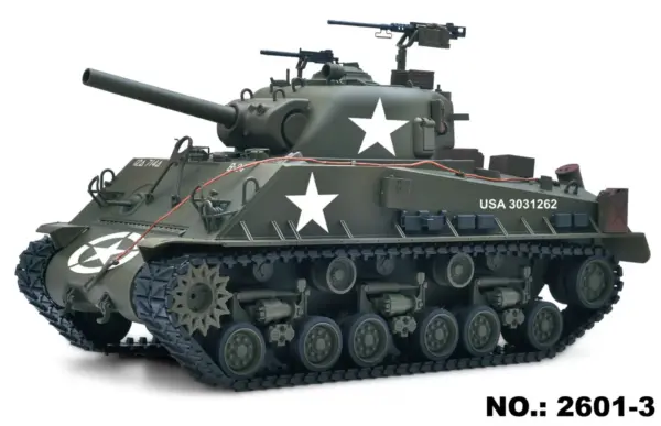 Large Hatch 1/16 Remote Control Tank Sherman M4A3 Infrared System Barrel Elevation Smoke Unit Metal Chassis Gearbox 360 Degrees Turret