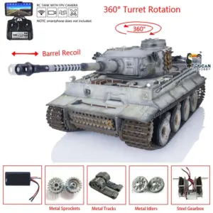 1/16 Heng Long 1/16 RC Tank Upgraded German Tiger I 7.0 Radio Controlled Military Carual Spray Vehicle 3818 360